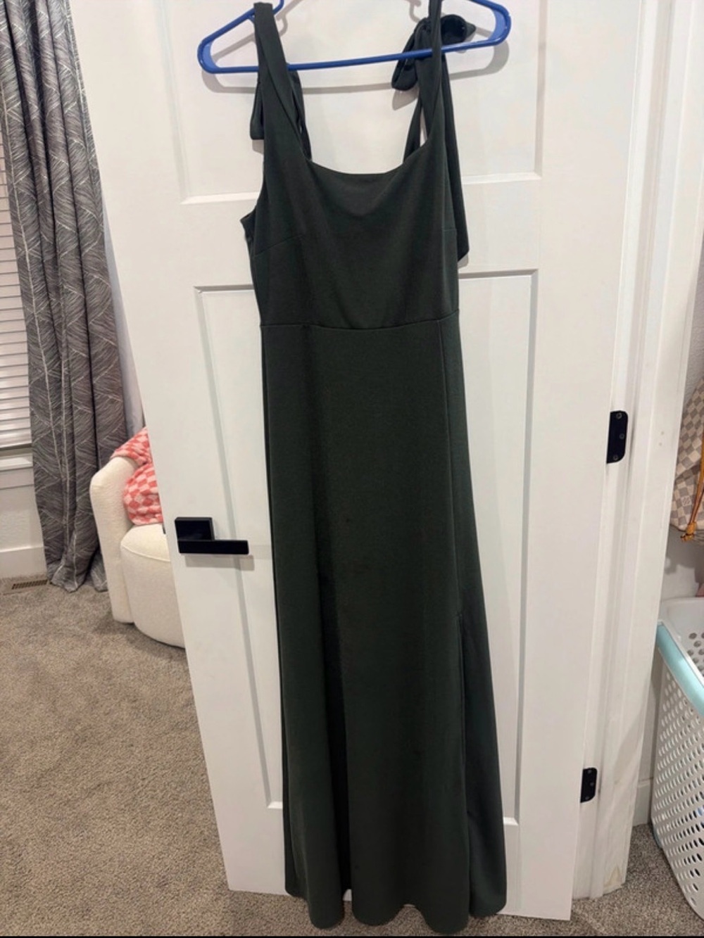 Birdy Grey Olive Green Square-Neck Maxi Dress with Thigh Slit